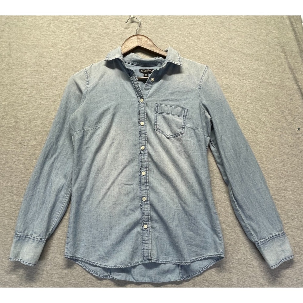 J.Crew Mercantile Denim Shirt Womens XS Light Blue Cotton Stretch Button Up